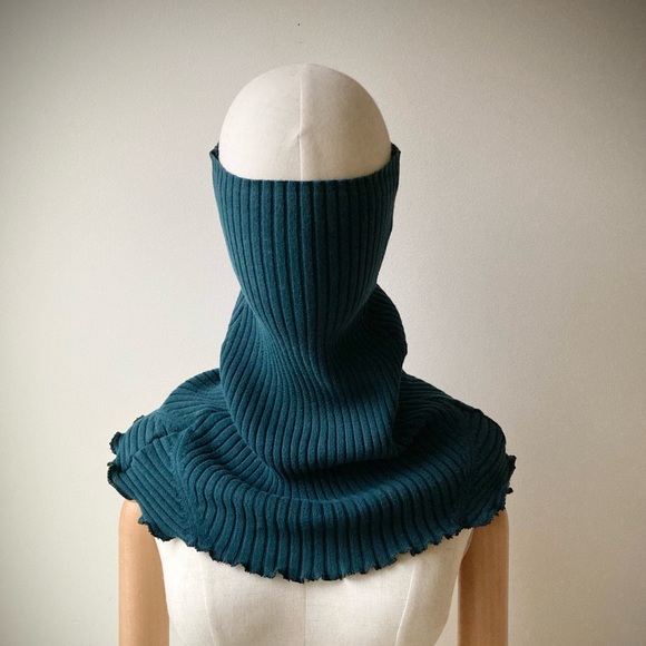 Joodito Accessories - joodito 100% cotton ribbed snood turtleneck collar striped scarf teal dark green